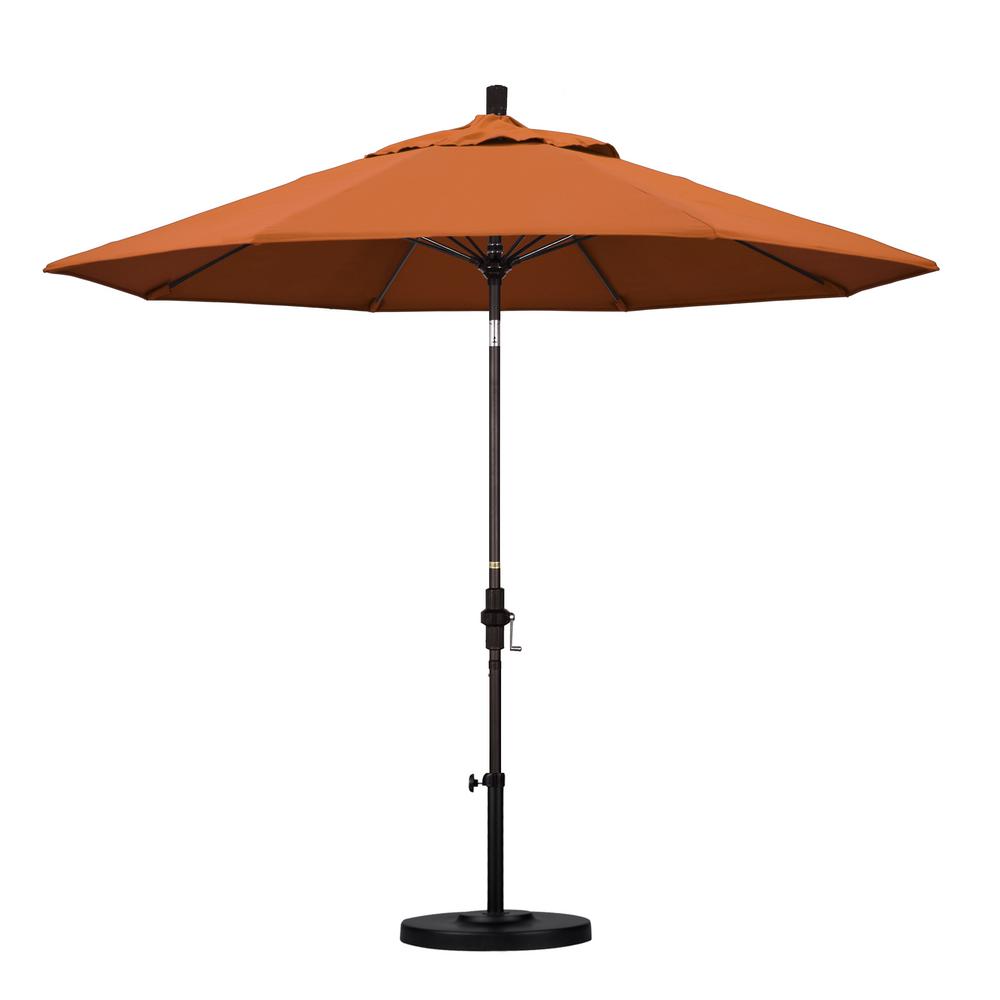 California Umbrella 9 Ft Bronze Aluminum Pole Market Aluminum Ribs Auto Tilt Crank Lift Patio Umbrella In Tuscan Sunbrella Ata908117 5417 The Home Depot