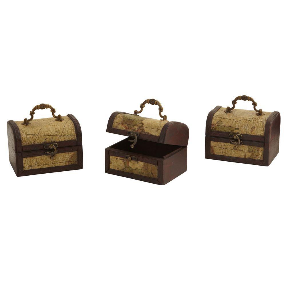 Nearly Natural Decorative Trunk Chests with Map Design (Set of 3)-0545 ...