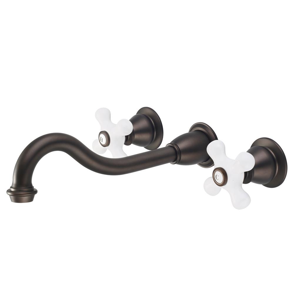 Water Creation Wall Mount 2Handle Elegant Spout Bathroom Faucet in Oil