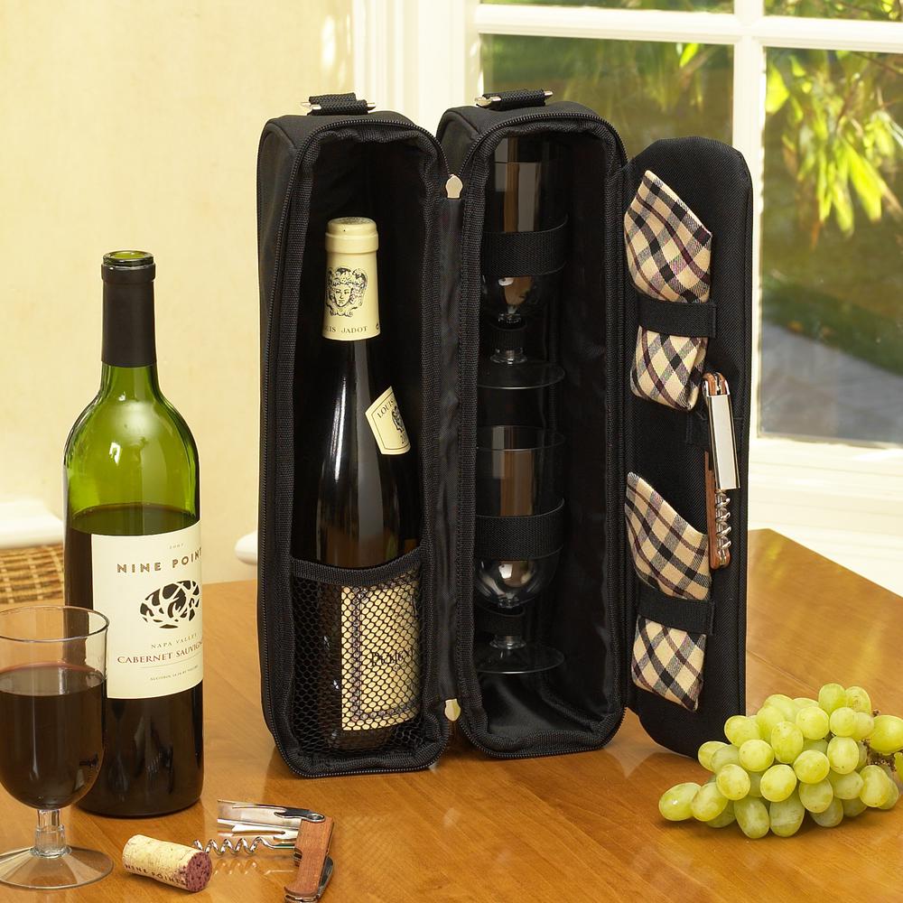 Picnic at Ascot Sunset Black and London Wine Tote for 2 with Glasses