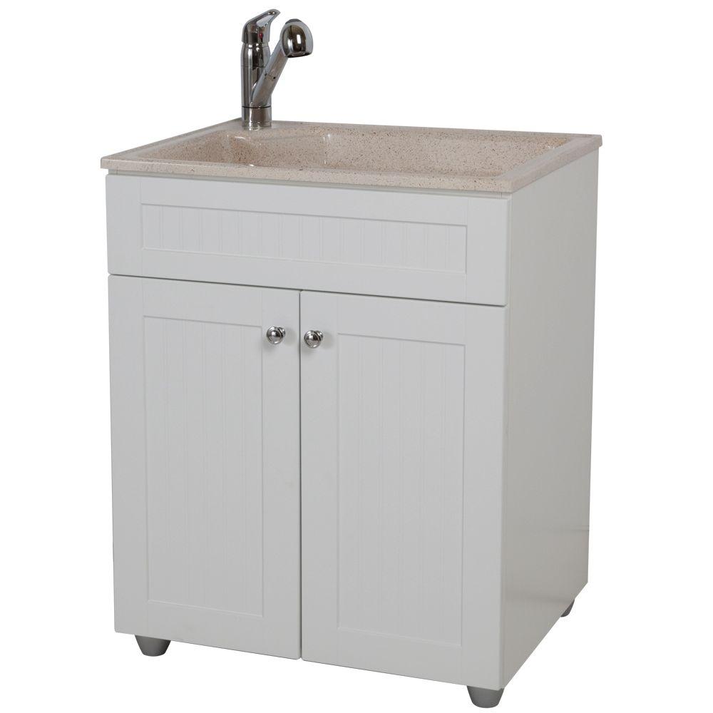 Glacier Bay All In One 27 In W X 21 8 In D Colorpoint Laundry Sink With Faucet And Storage Cabinet