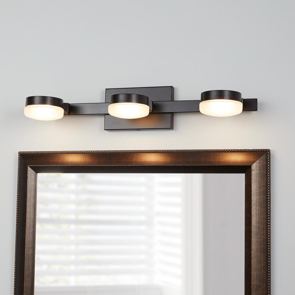 Home Decorators Collection 40 Watt Equivalent 3 Light Oil Rubbed Bronze Integrated Led Vanity With Etched Glass 22823 The Depot - Home Decorators 3 Light Led Vanity Fixture