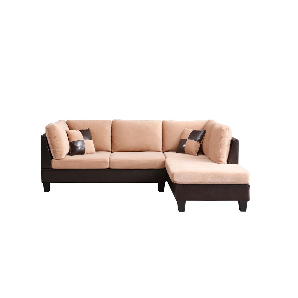 Edward 2Piece Tan Microfiber 3Seater LShaped Sectional Sofa with