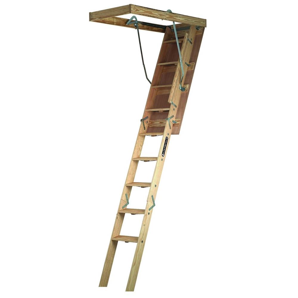 Werner 7 Ft 9 Ft 18 In X 24 In Compact Aluminum Attic Ladder With 250 Lb Maximum Load Capacity Aa1510b The Home Depot