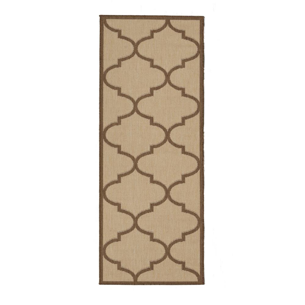 Ottomanson Jardin Collection Beige Morrocan Trellis Design Indoor Outdoor 3 Ft X 7 Jute Back Runner Rug