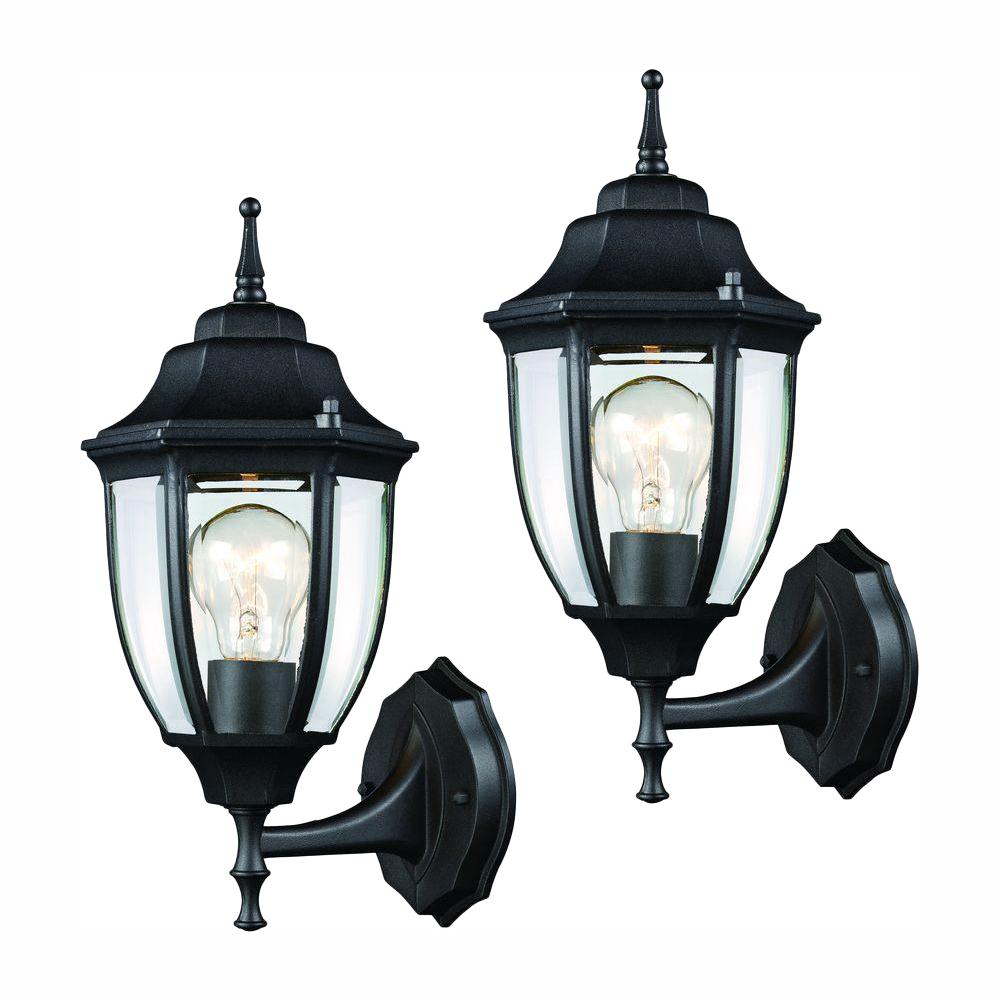 Hampton Bay Black Outdoor Wall Lantern (2-Pack)-HD-4470T BK - The Home ...