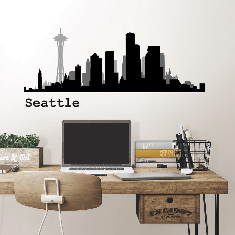 Seattle Black Cityscape Wall Art Kit