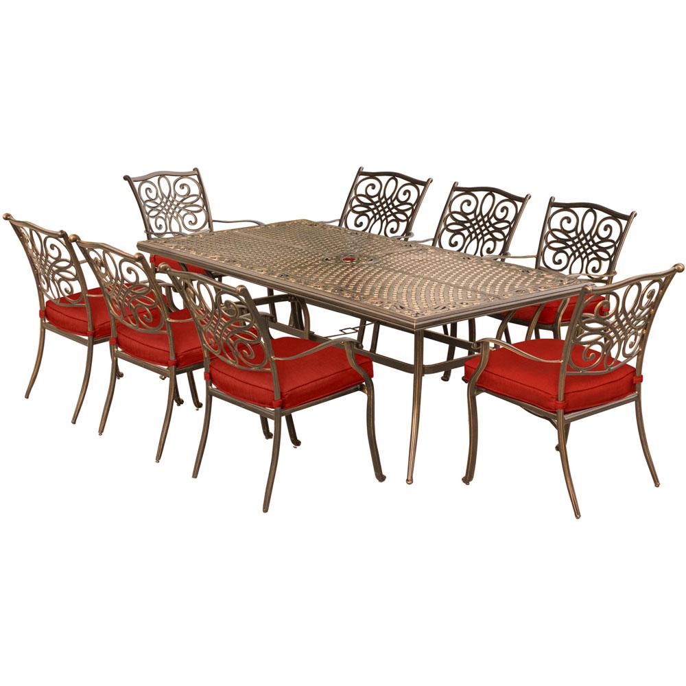 Hanover Traditions 9-Piece Aluminum Outdoor Dining Set with Red