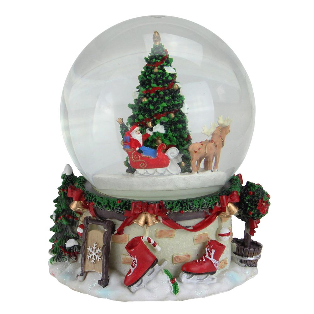 Plays Tune Santa Claus is Coming to Town Santa in Sleigh with Reindeer Flying Around Christmas Tree Musical Snow Globe Glitterdome 8 Tall 120MM