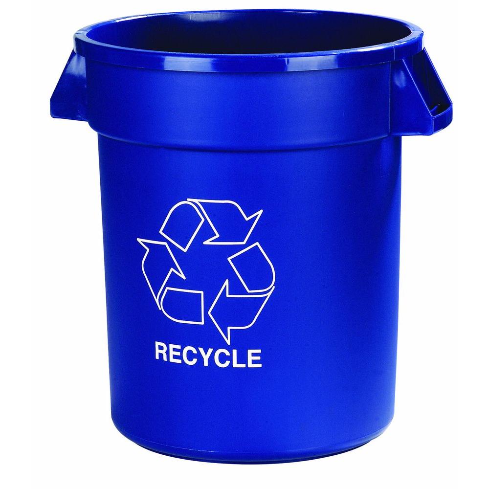 Carlisle Bronco 44 Gal. Blue Trash Can with Recycling Imprint (3Pack