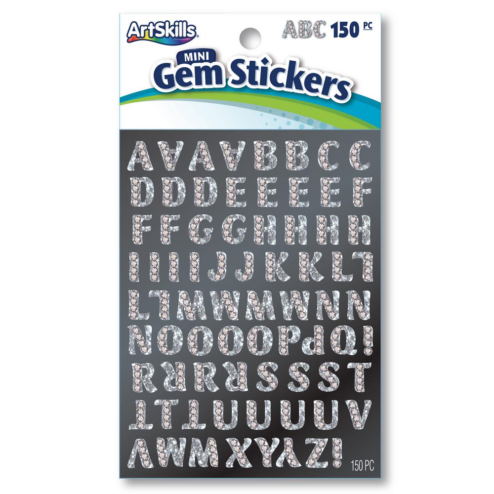 ArtSkills 1/2 in. Mini Silver Glitter and Gem Alphabet Letter Stickers ...