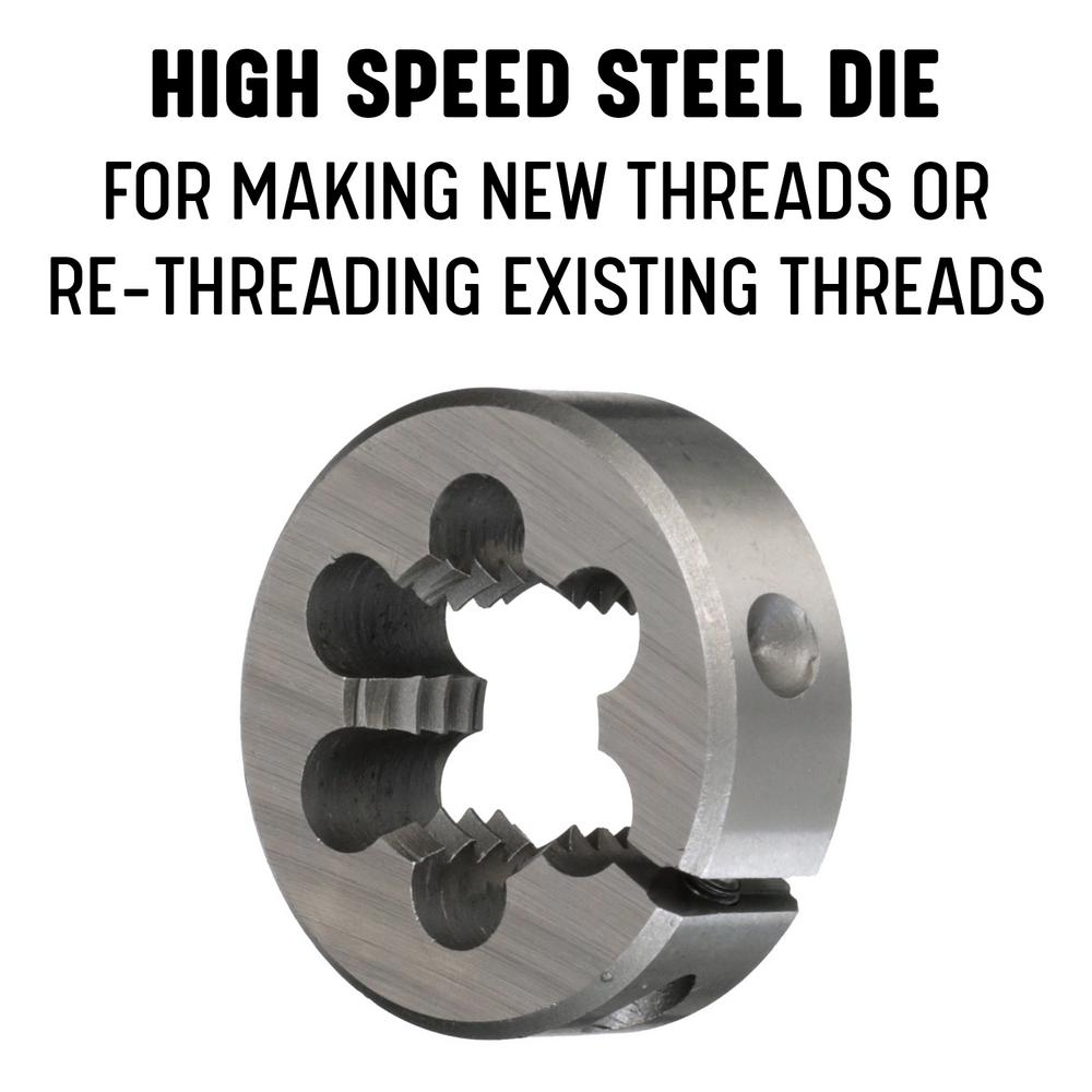 Drill America 3 8 In 27 X 1 1 2 In O D High Speed Steel Round Threading Adjustable Die Dwtsr112 37 The Home Depot