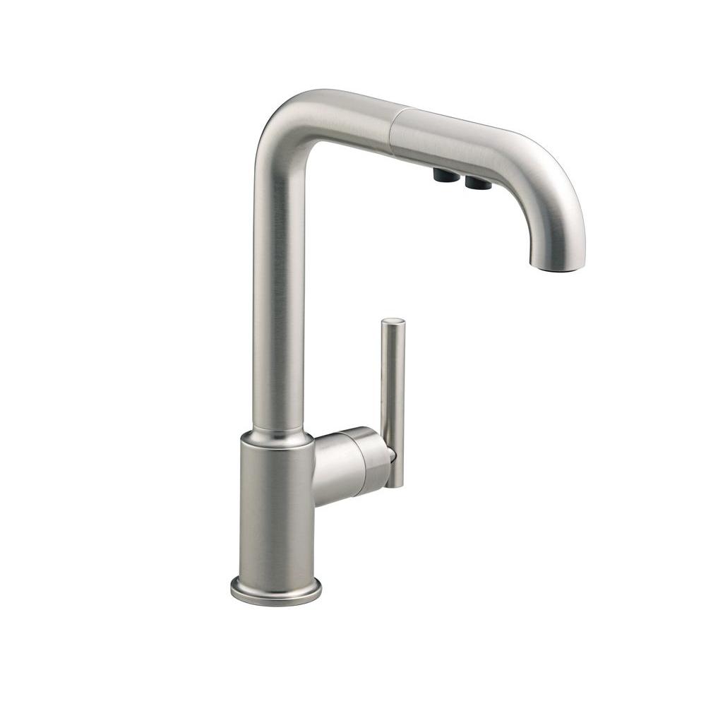 Kohler Purist Single Handle Pull Out Sprayer Kitchen Faucet In Vibrant Stainless K 7505 Vs The Home Depot