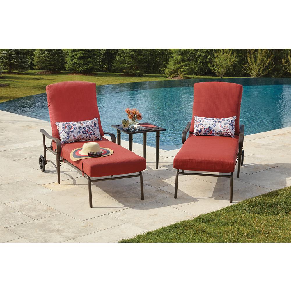 Hampton Bay Oak Cliff Metal Outdoor Chaise Lounge With Chili Cushions 176 411 Cl The Home Depot