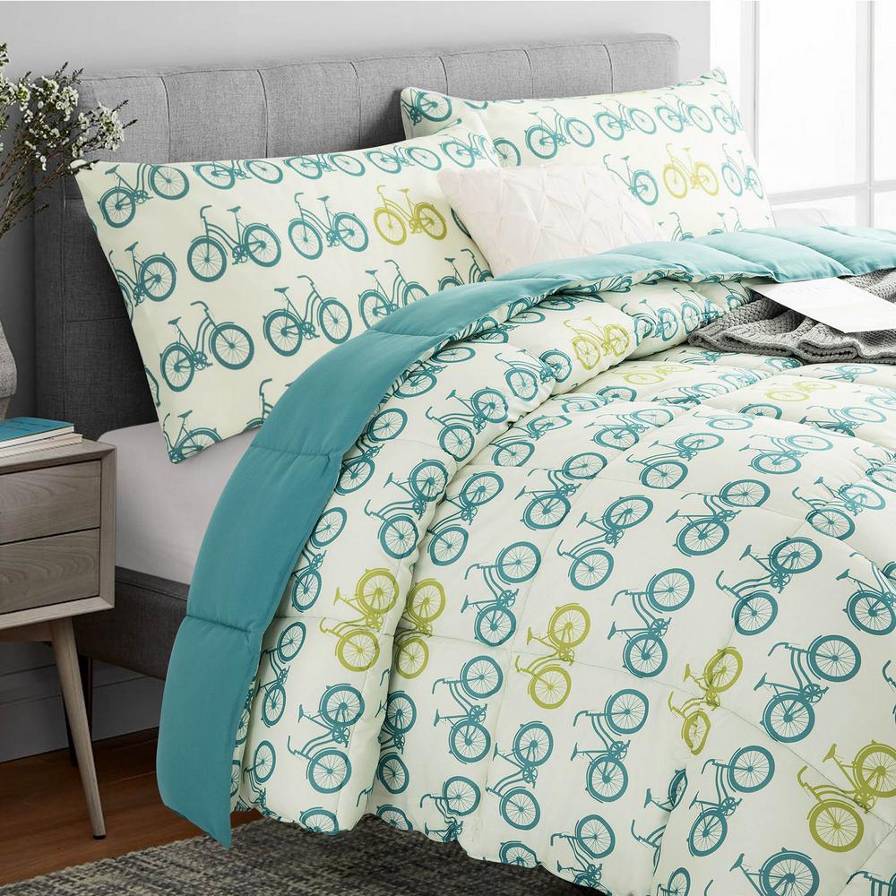 blue and lime green comforter