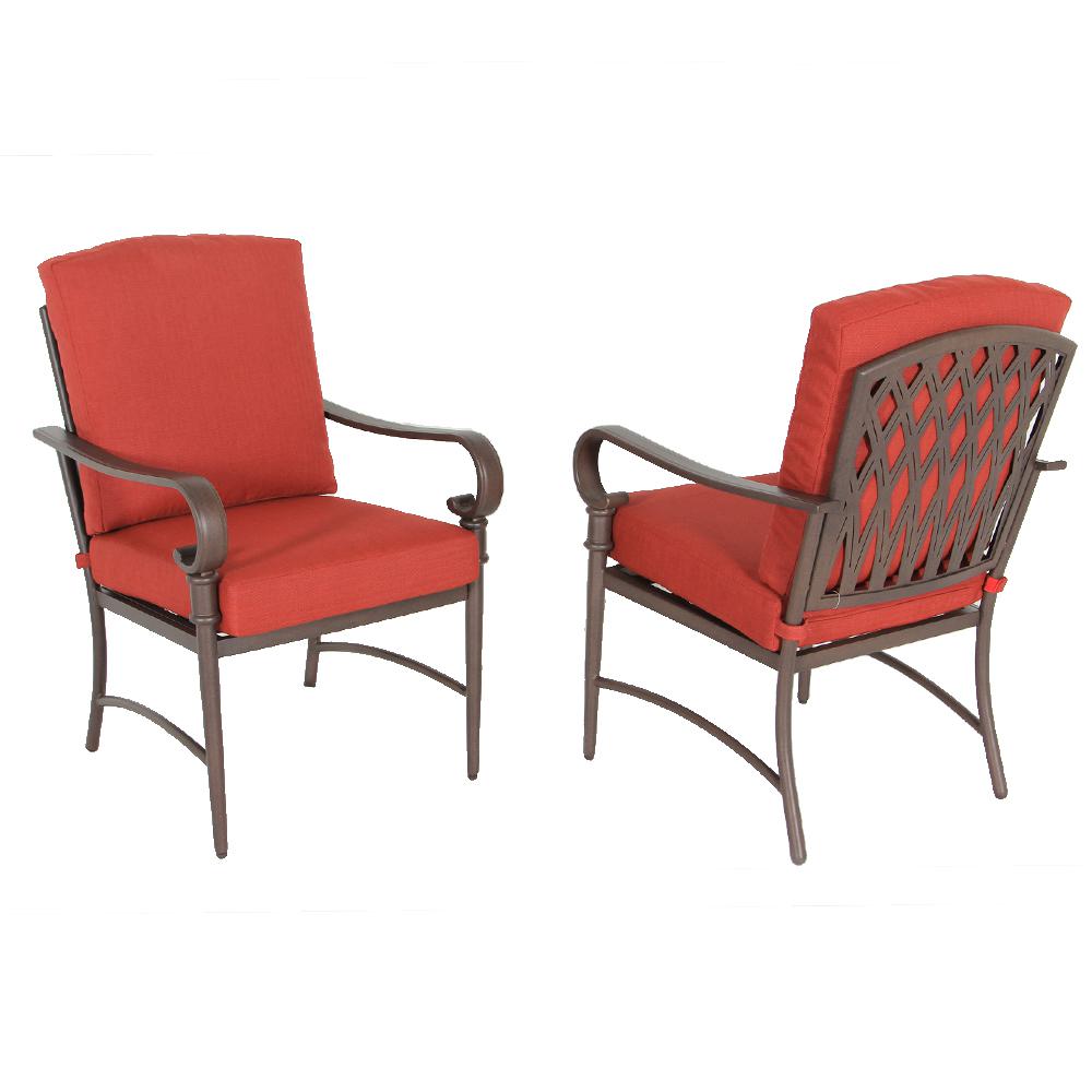 Oak Cliff Stationary Metal Outdoor Dining Chair With Chili Cushion 2 Pack