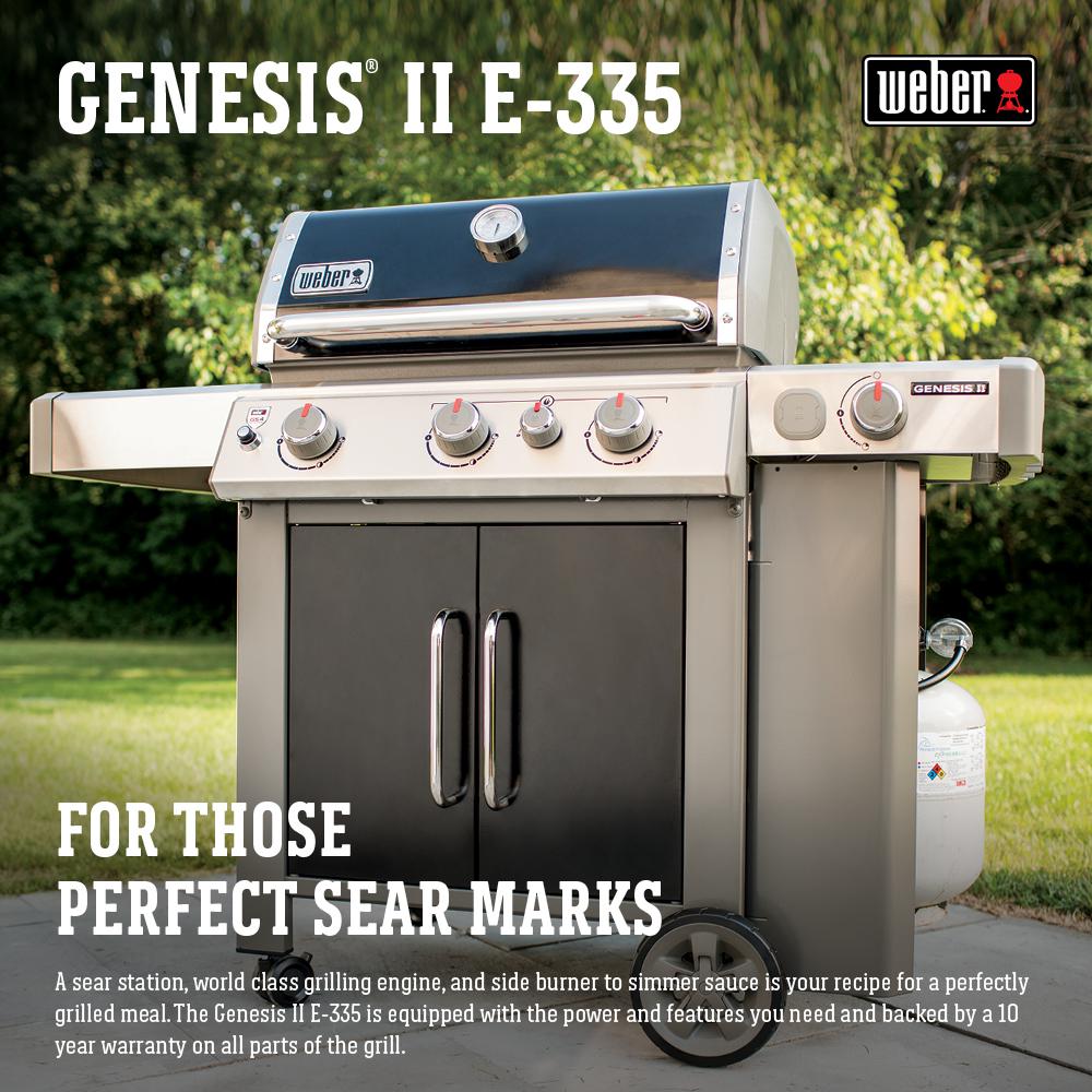 Weber Genesis Ii E 335 3 Burner Propane Gas Grill In Black With Built In Thermometer And Side Burner 61016001 The Home Depot
