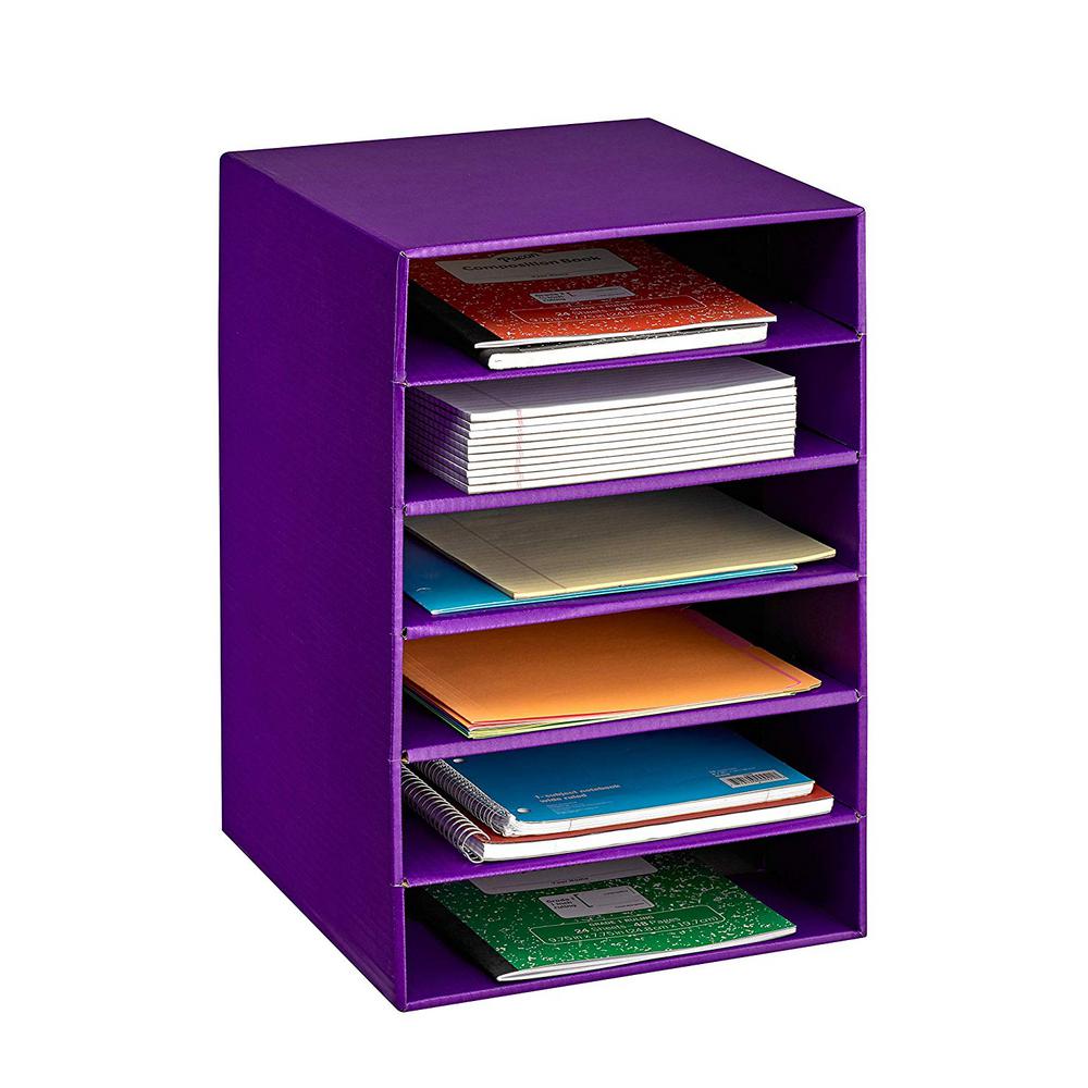 Adiroffice 6 Tier Purple Corrugated Cardboard Desk File Organzier