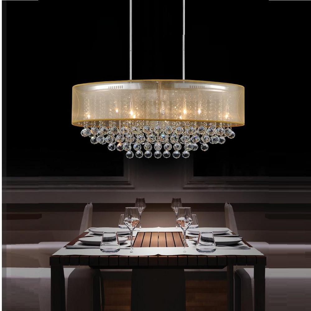 Crystal World Inc. Radiant 9Light Chrome Chandelier with Gold Shade5063P36C (Clear+ G) The