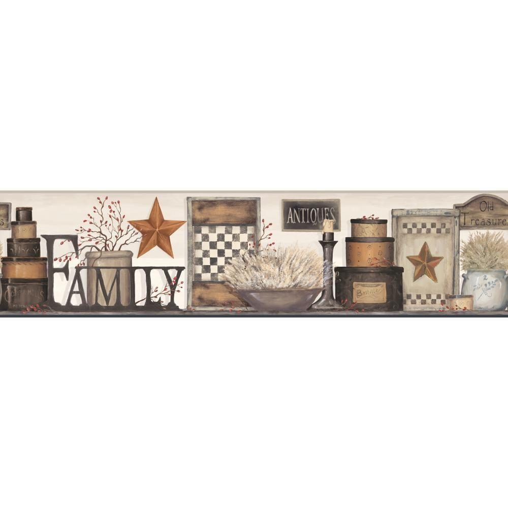 York Wallcoverings Country Keepsakes Family Shelf Wallpaper Border ...