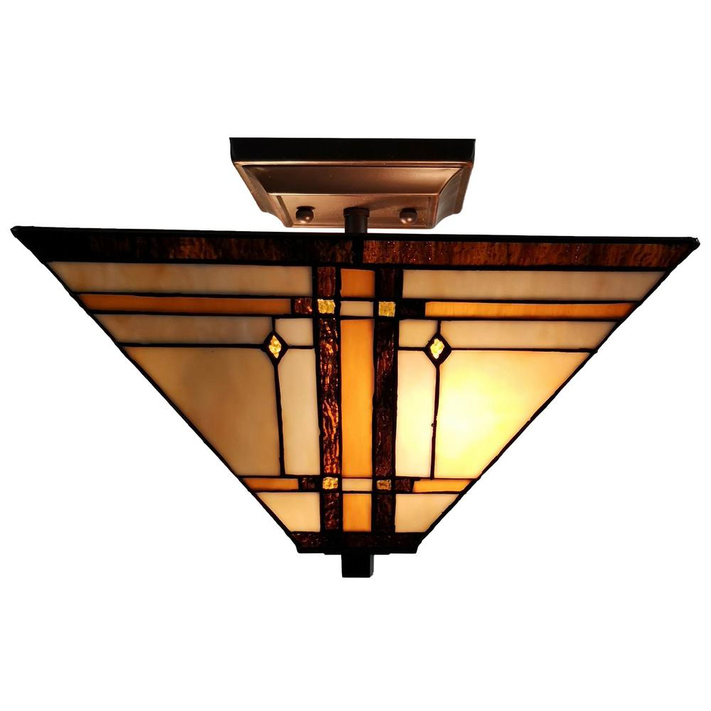 Amora Lighting 2 Light Tiffany Style Mission Pendant With Gl Light Tiffany Style Mission Pendant