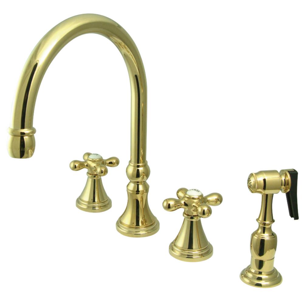 Kingston Brass Governor 2 Handle Standard Kitchen Faucet With Side Sprayer In Polished Brass Hks2792axbs The Home Depot