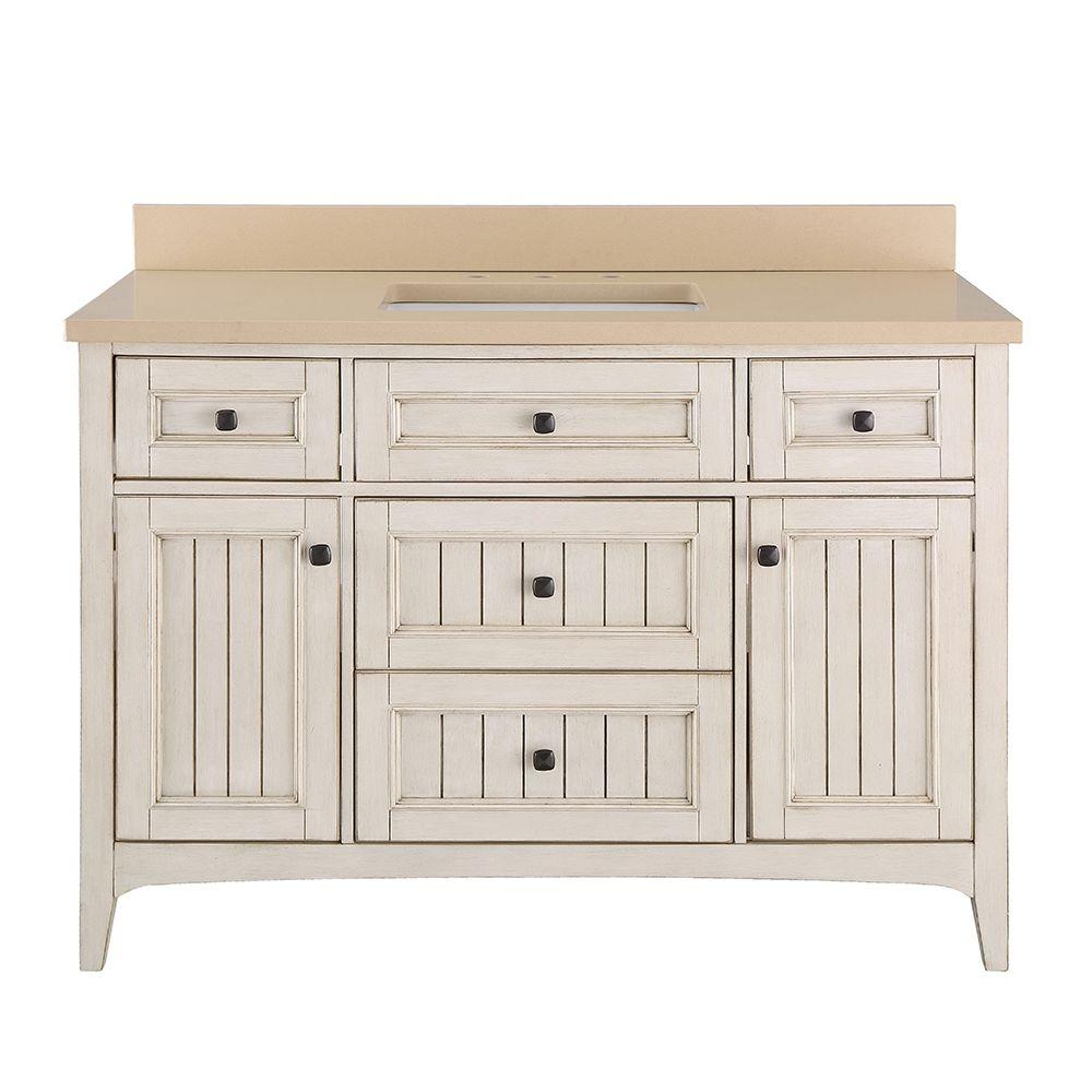 Home Decorators Collection Klein 49 In W X 22 In D Bath Vanity In Antique White With Quartz Vanity Top In Beige Klwvt4922d The Home Depot