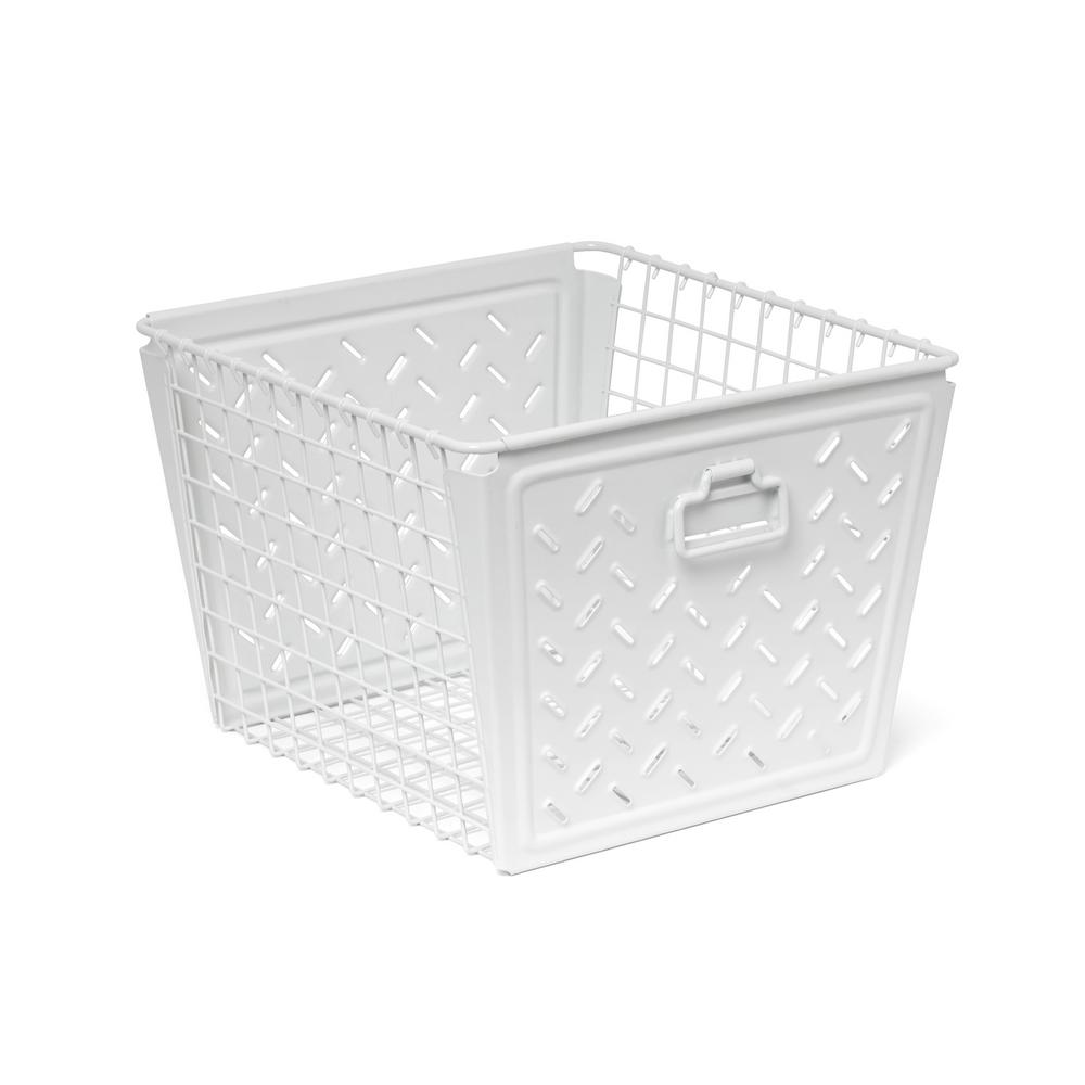 White Bins Baskets Cube Storage Accessories The Home Depot Macklin Large Metal Basket In White