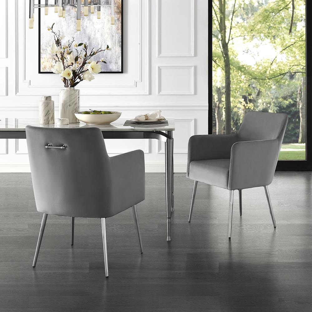 Inspired Home Capelli Light Grey Chrome Velvet Metal Leg Dining