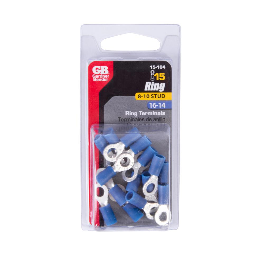 Gardner Bender 16 14 Awg 8 10 Stud Size Ring Terminals In Blue 15 Pack 15 104 The Home Depot