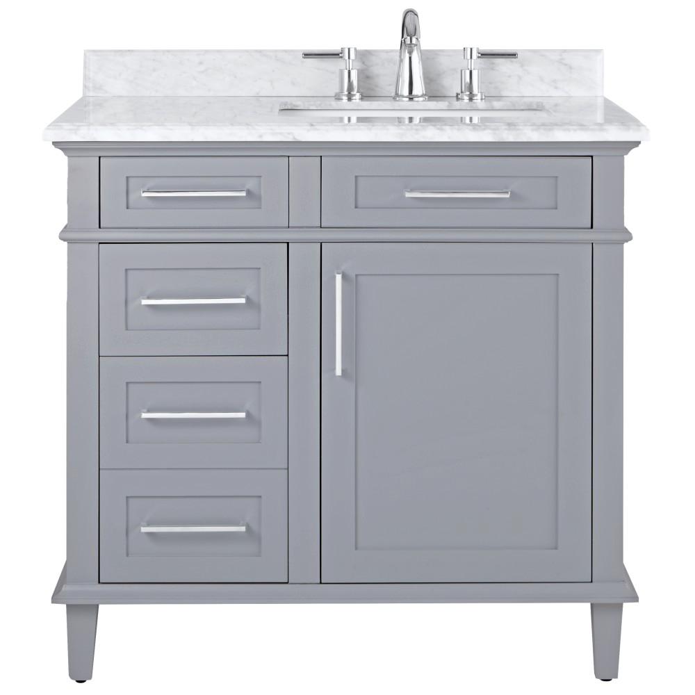 Home Decorators Collection Sonoma 36 In W X 22 In D Bath Vanity In Pebble Grey With Carrara Marble Top With White Sinks 8105100240 The Home Depot