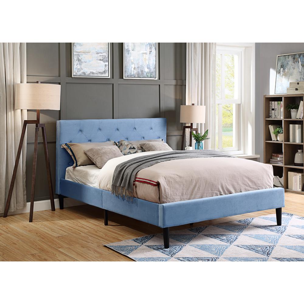 Furniture of America Jukes Light Blue Twin Flannelette Upholstered Bed