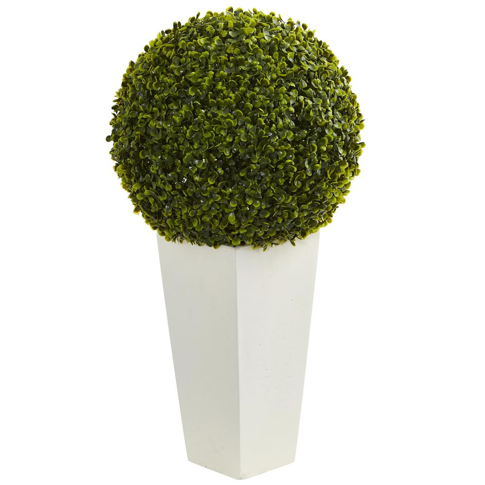 Nearly Natural 28 In Indoor Outdoor Boxwood Topiary Ball Artificial Indoor Outdoor Boxwood Topiary Ball Artificial Plant In White Tower