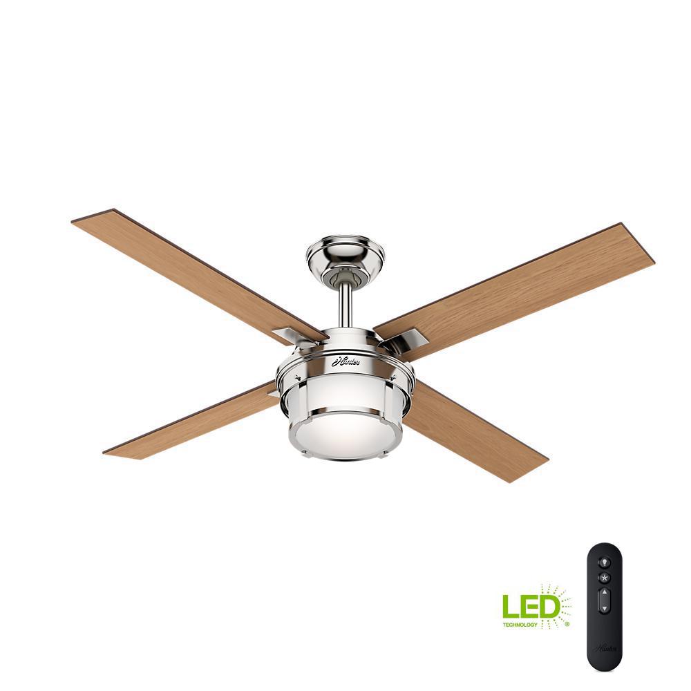 Hunter Maybeck 52 In Led Indoor Polished Nickel Ceiling Fan