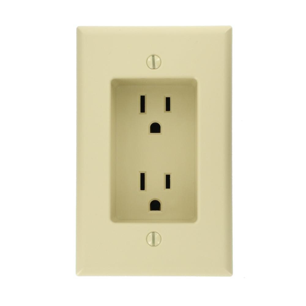 Leviton 15 Amp Residential Grade 1Gang Recessed Duplex Outlet, Ivory
