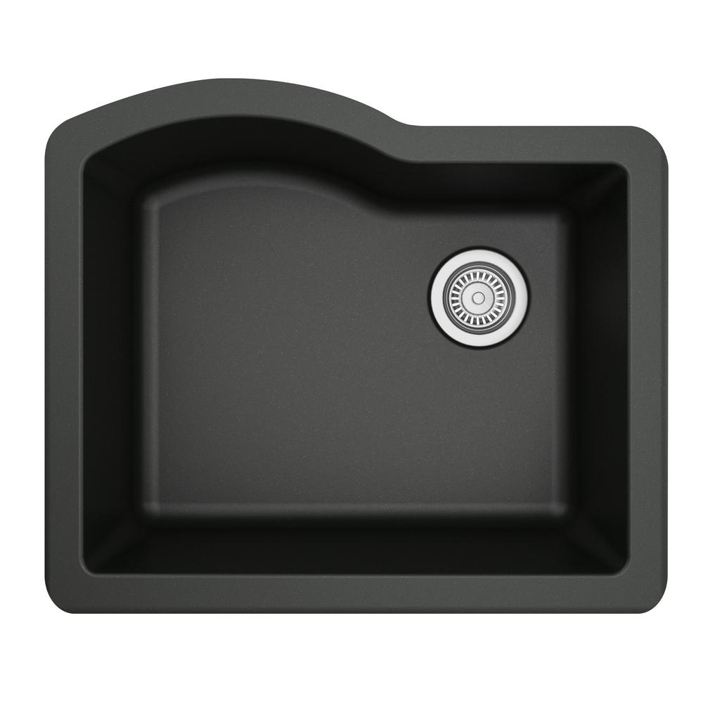 Karran Undermount Quartz Composite 24 In Single Bowl Kitchen Sink In Black Qu 671 Bl The Home Depot