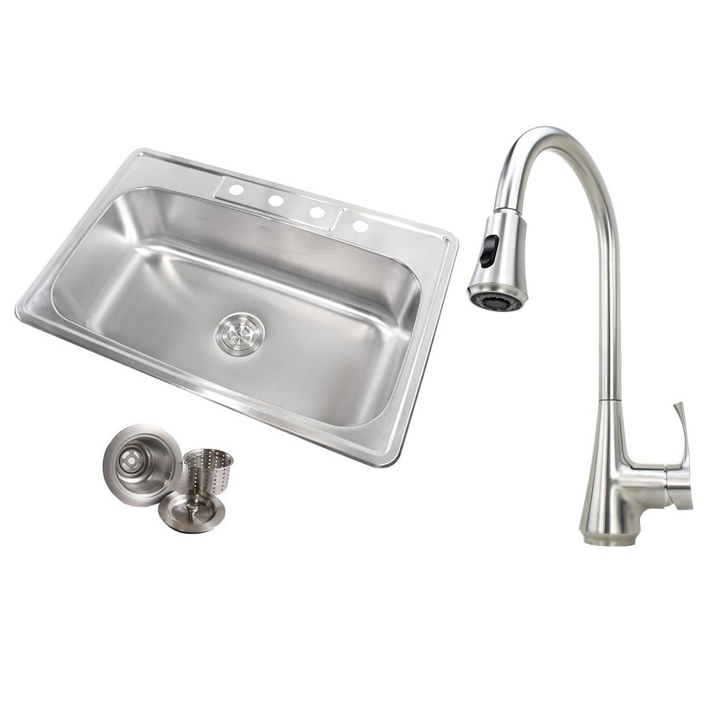 Emoderndecor Drop In 18 Gauge Stainless Steel 33 X 22 9 4 Faucet Hole Single Bowl Kitchen Sink And Combo