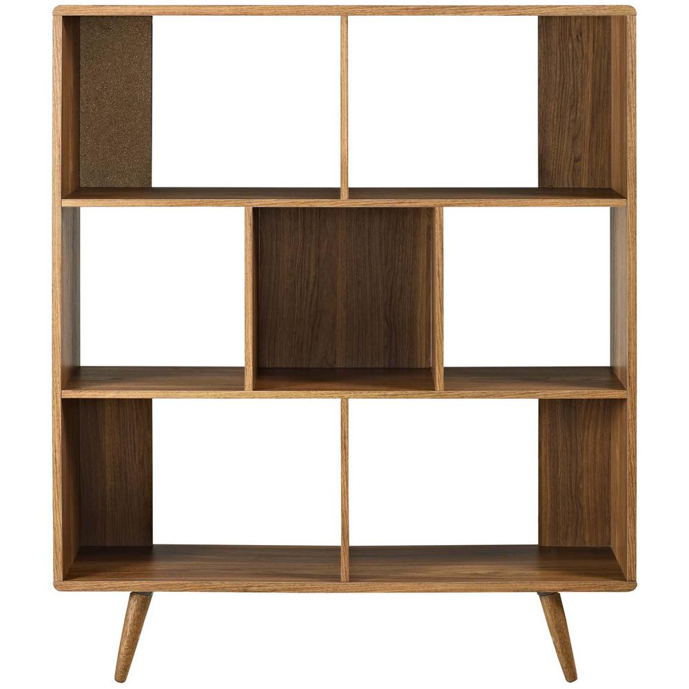 Modway 52 5 In Walnut Wood 7 Shelf Accent Bookcase With Open Back