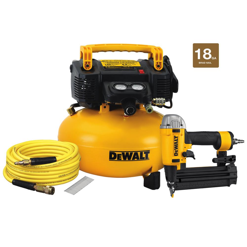 DEWALT 18-Gauge Brad Nailer and 6 Gal. Heavy Duty Pancake Electric ...