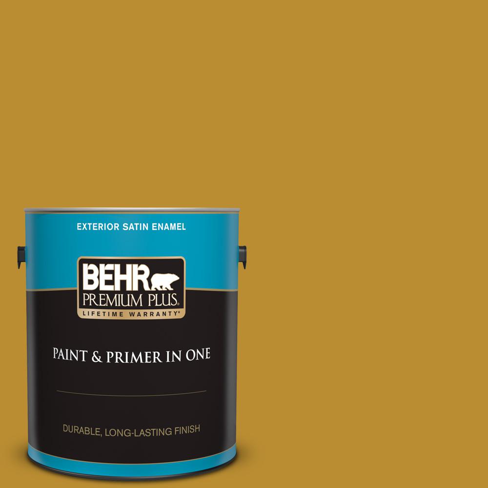 Behr Premium Plus 1 Gal 360d 7 Brown Mustard Satin Enamel Exterior Paint And Primer In One 934001 The Home Depot