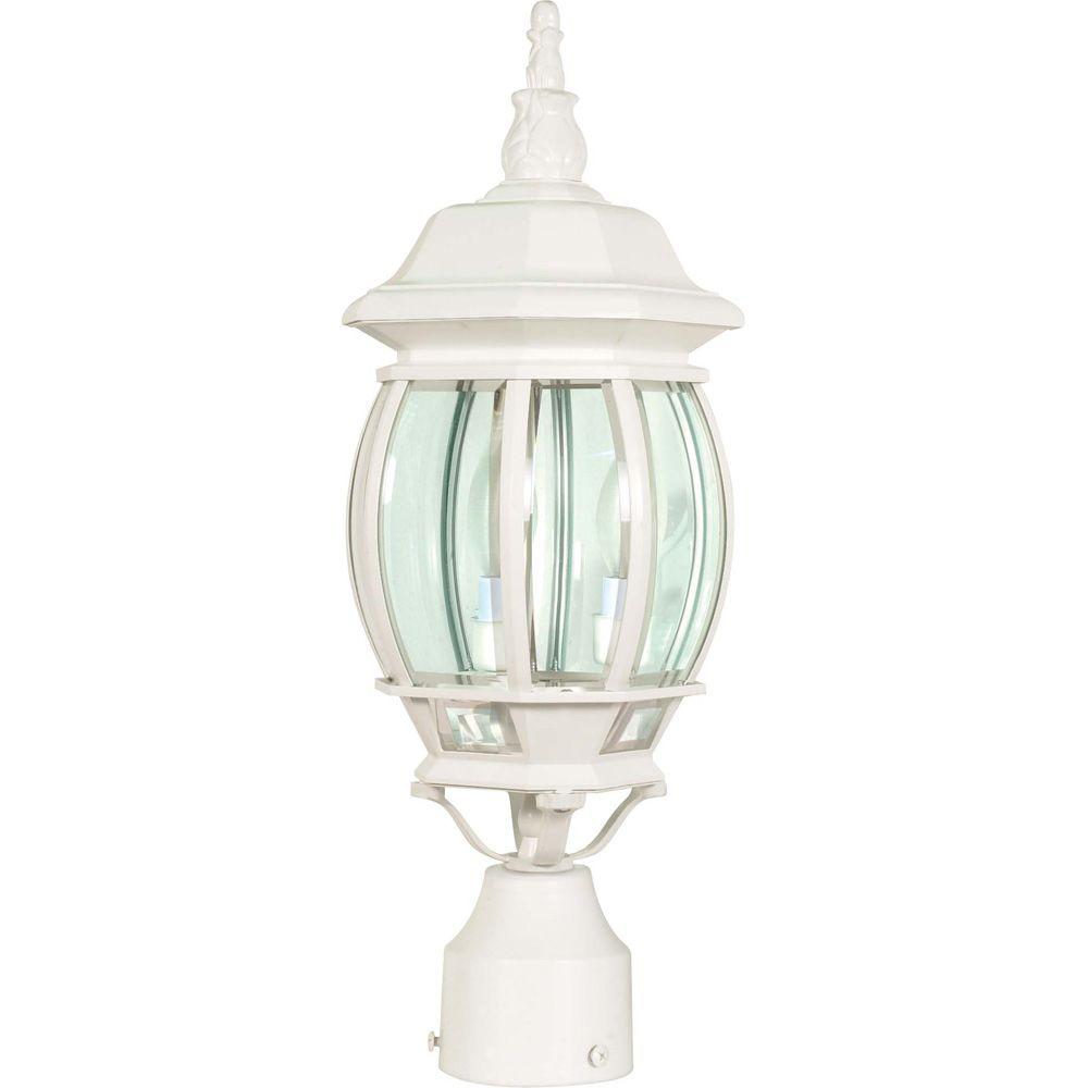 Glomar Central Park 3 Light White Outdoor Post Lantern With Clear Beveled Glass Shade Hd 897 The Home Depot