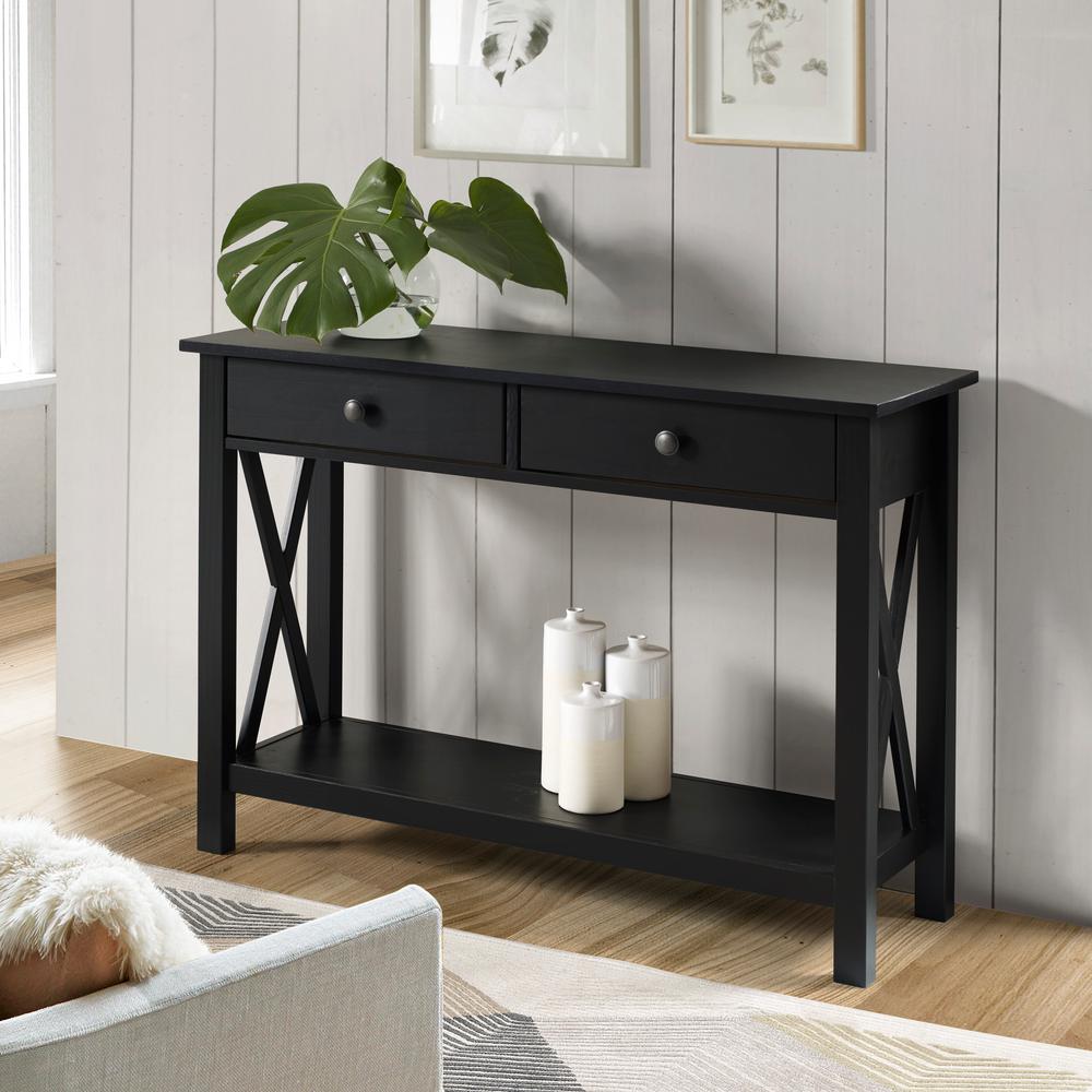 Black Sofa Console Table with plants