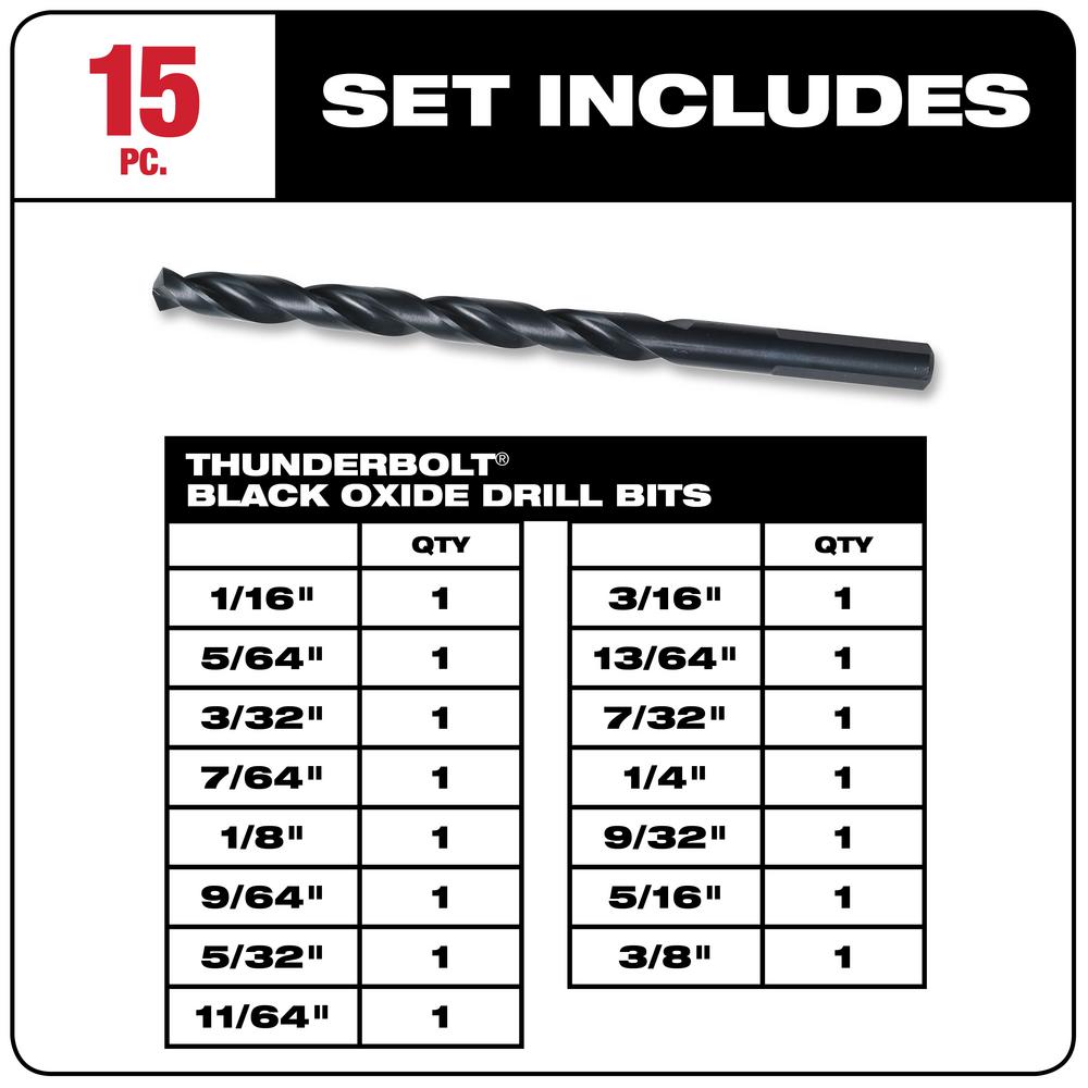 Milwaukee Black Oxide Drill Bit Set15 Piece