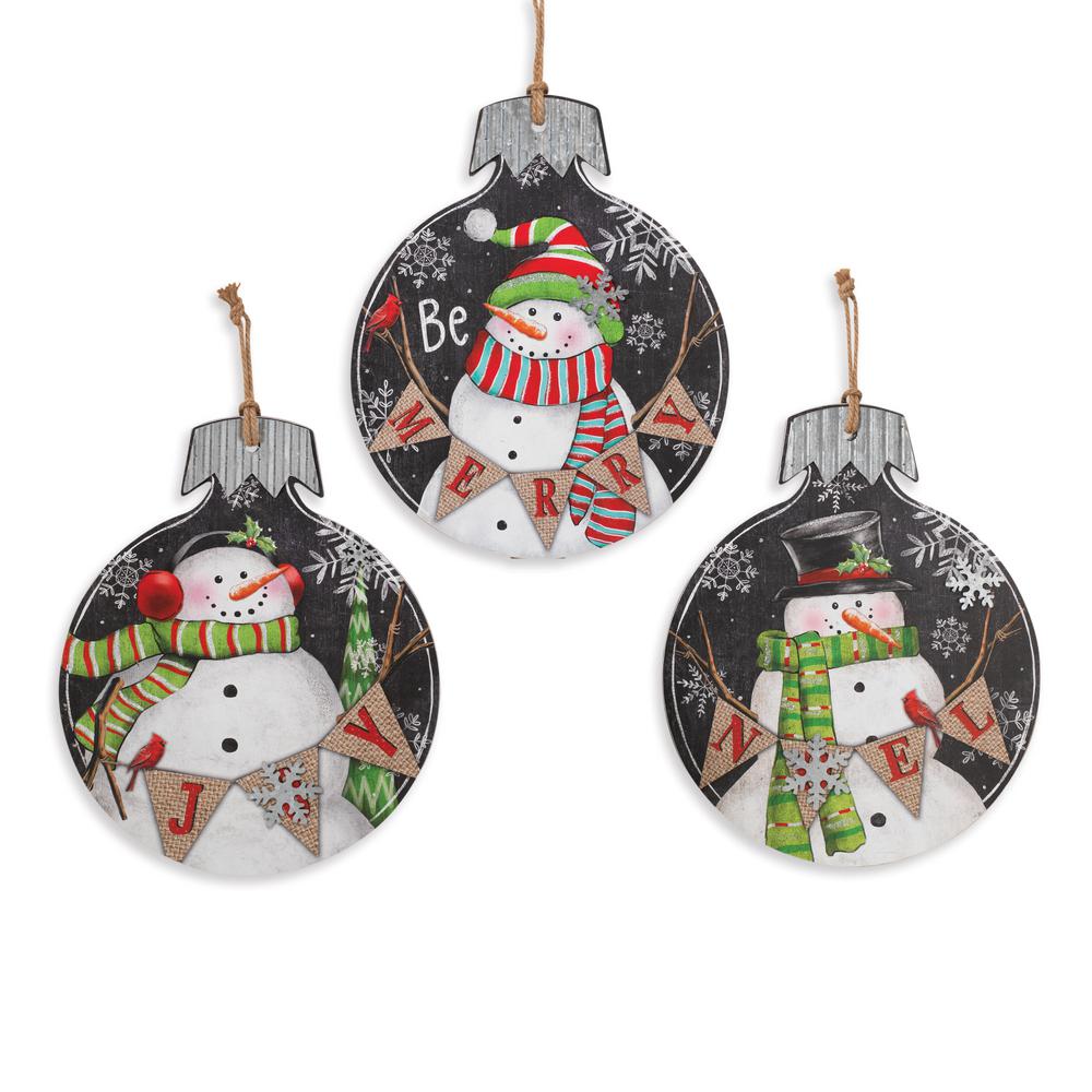 Gerson Assorted Wood and Metal Wall Hangings Ornament with Snowmen (Set ...