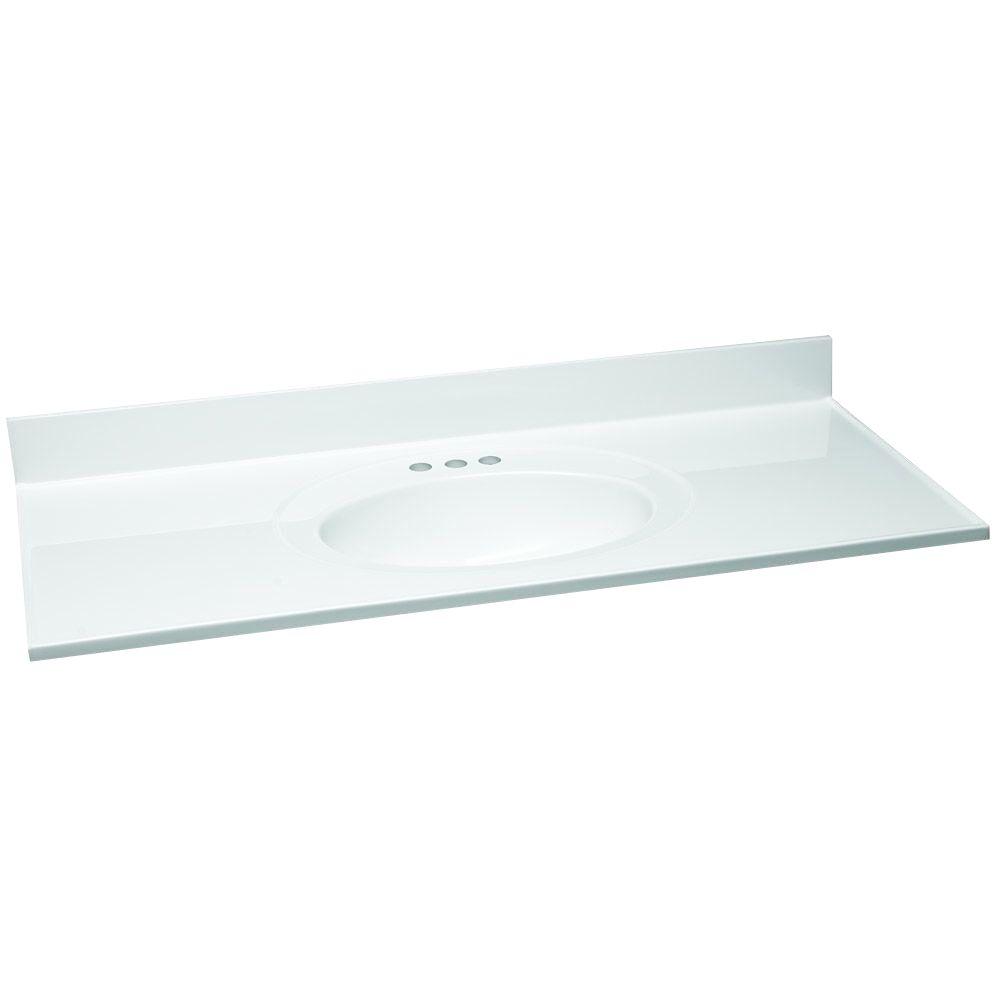 Design House 61 In W Cultured Marble Vanity Top White With Solid W Cultured Marble Vanity Top In White With Solid Bowl