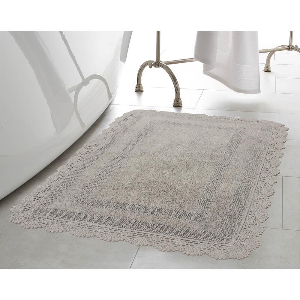 Laura Ashley Crochet 100 Cotton 24 In X 40 In Bath Rug In Light Grey Laymb007194 The Home Depot