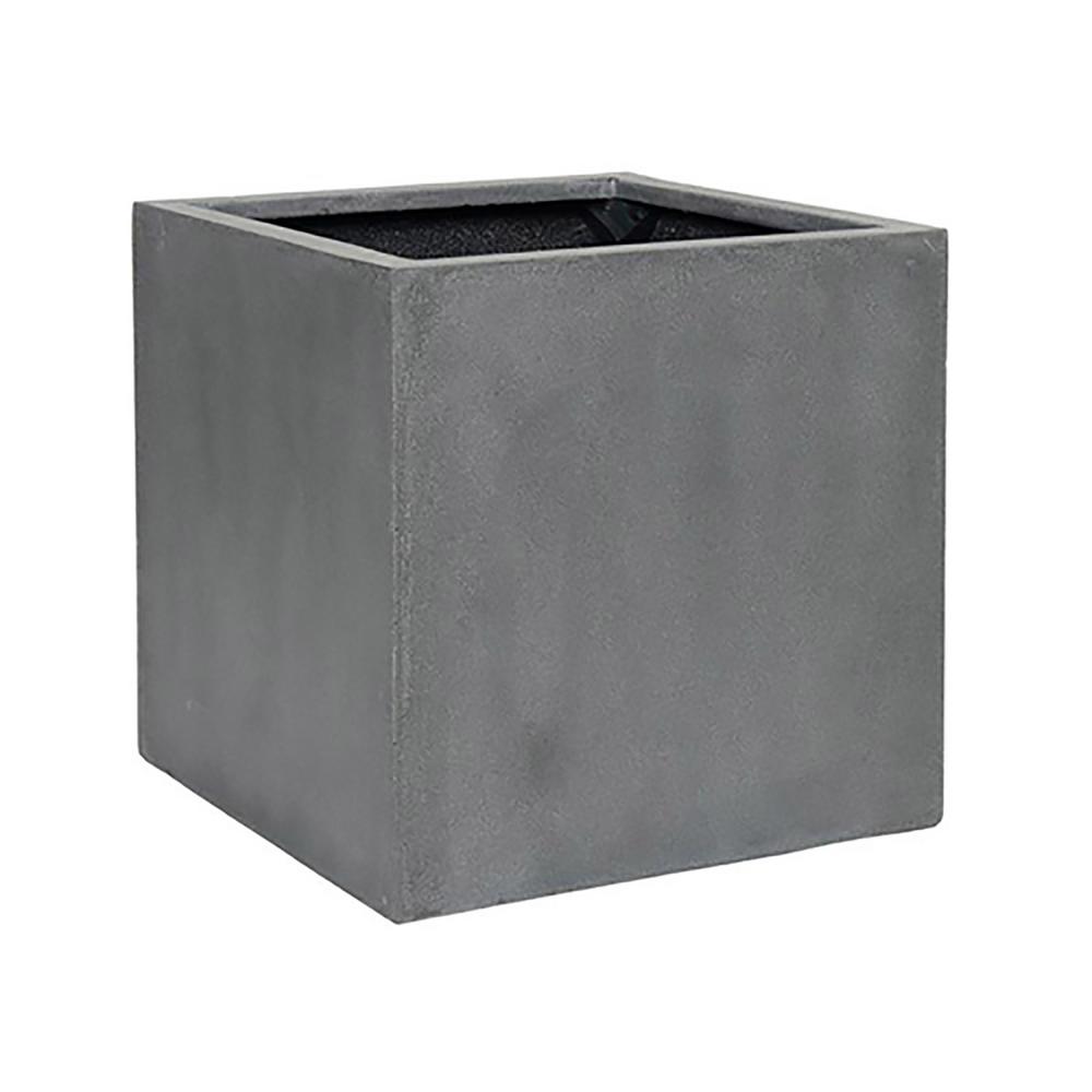 Vasesource 16 in. x 16 in. Matte Grey Fiberstone Square Cube Planter