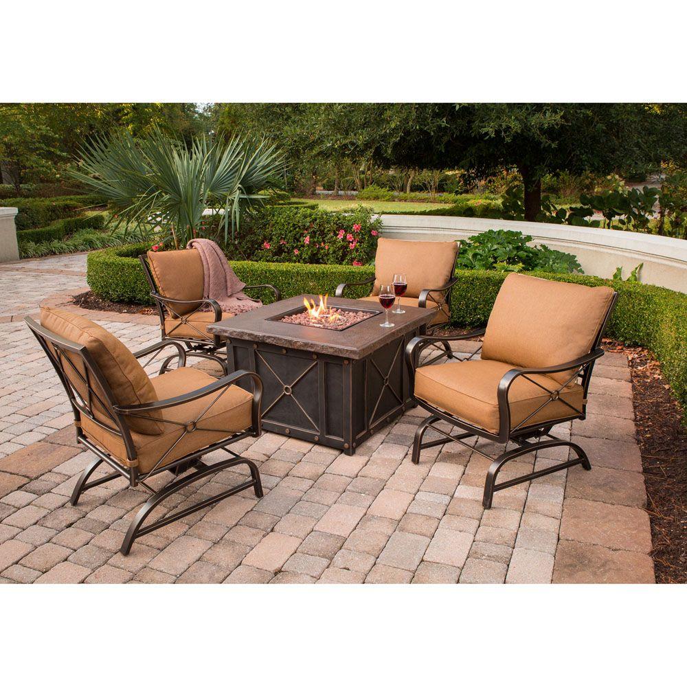 Hanover Summer Nights 5 Piece Patio Fire Pit Set With 4 Cushion