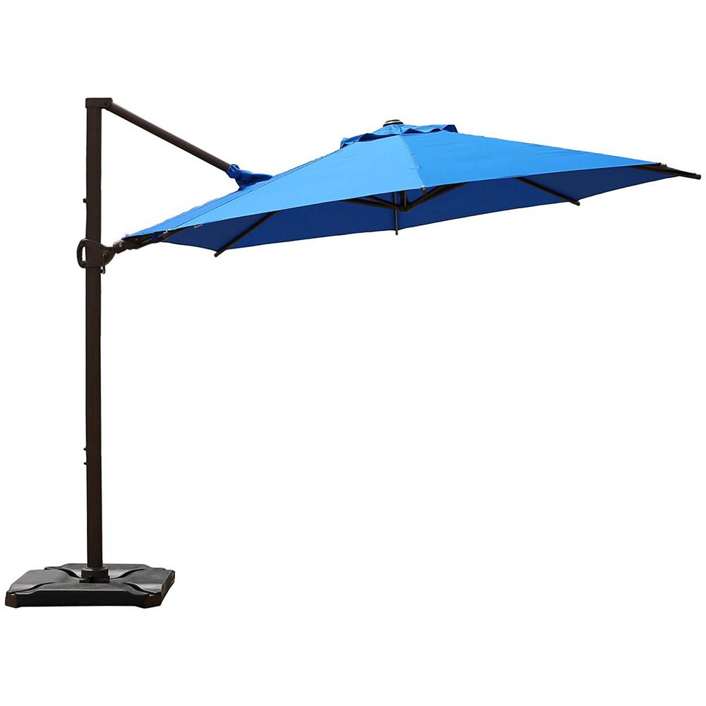 Abba Patio 11 5 Ft 360 Degree Rotating Aluminum Cantilever Patio Umbrella With Base Weight In Blue Hdtrc350lb The Home Depot