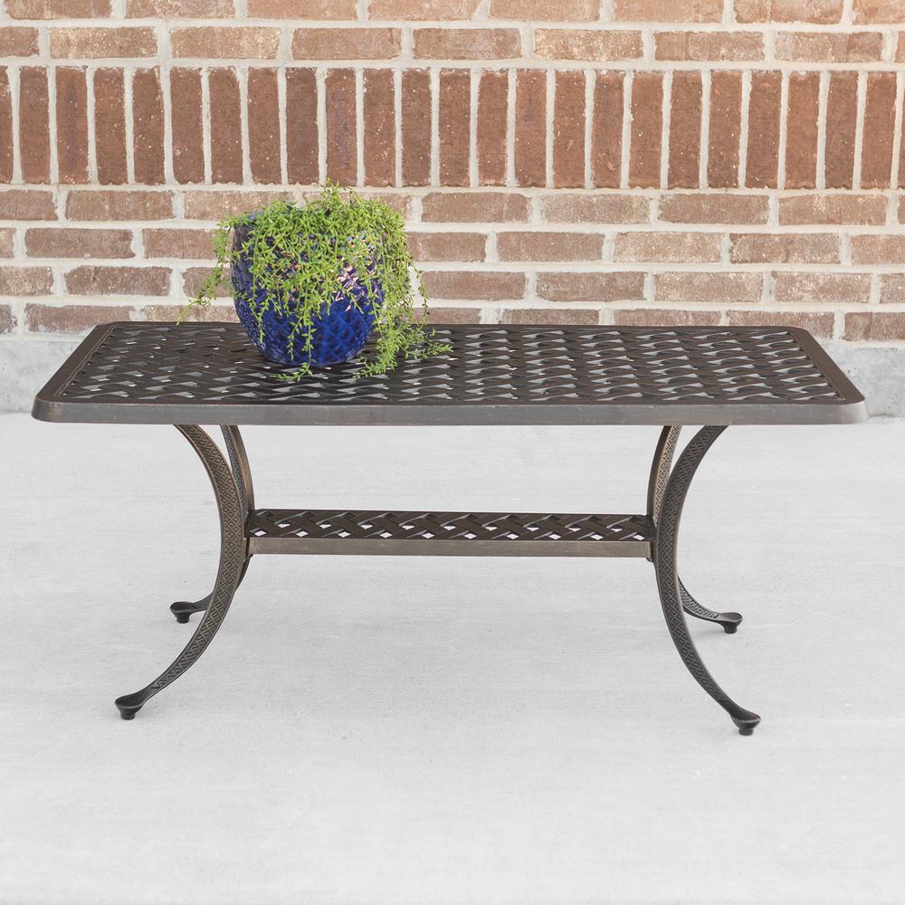 Walker Edison Furniture Company Cast Aluminum Wicker Style Patio Coffee Table in Antique Bronze 